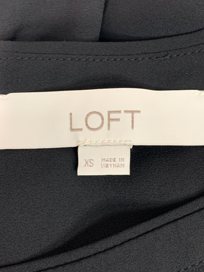 XS Loft Womens Black Blouse Shirt Long Banded Sleeve