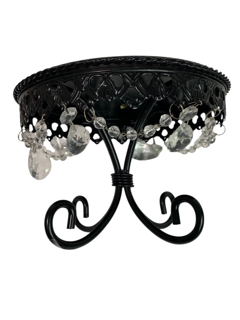 Cake Dessert Pedestal Small 7 Inch Diameter Black Metal Crystal 5"h