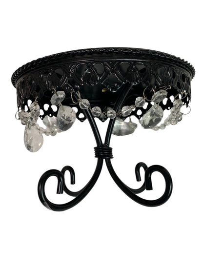Cake Dessert Pedestal Small 7 Inch Diameter Black Metal Crystal 5"h