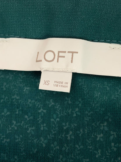XS Loft Womens Emerald Green Popover Blouse Shirt Velvet Trim Floral