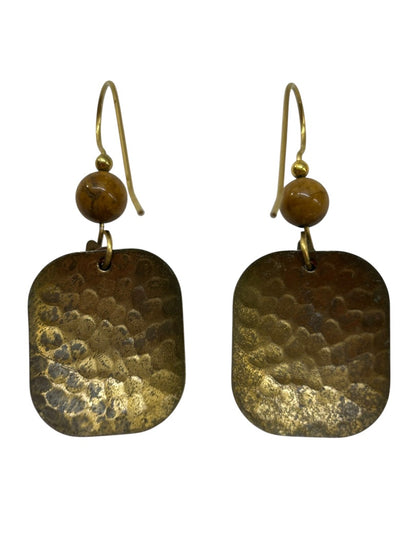 Goldtone Copper Fishhook Earrings Pierced Drop 1.5 Inch Artsy