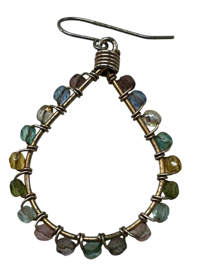 Wrapped Wire and Pastel Beaded Fishhook Earrings 2 Inch Drop