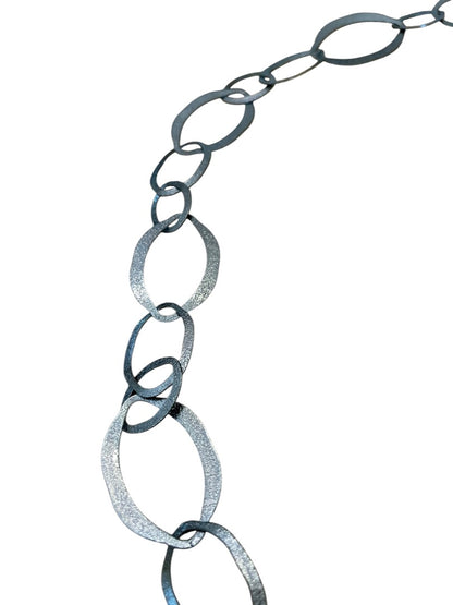 Large Oval Interlinked Chain Necklace Gun Metal 34 Inch Hook Closure