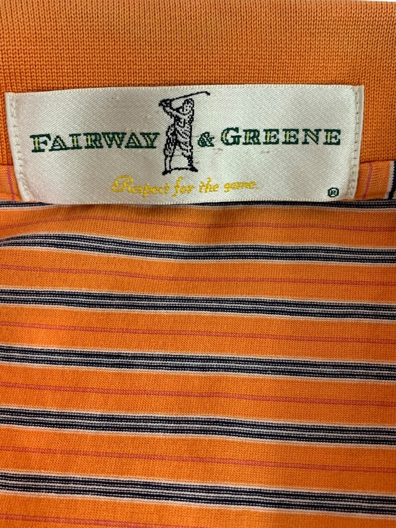 XL Fairway & Greene Mens Golf Polo Shirt Orange Striped Short Sleeve