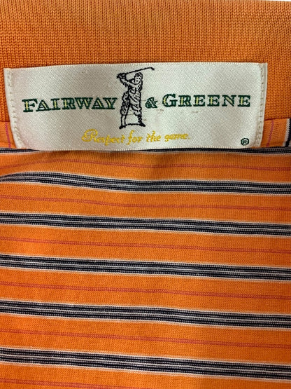 XL Fairway & Greene Mens Golf Polo Shirt Orange Striped Short Sleeve