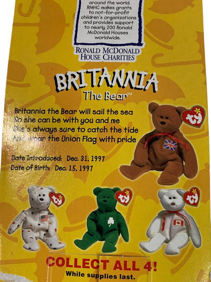 1999 McDonalds Brittania The Bear Ty Beanie 5.5" with Package