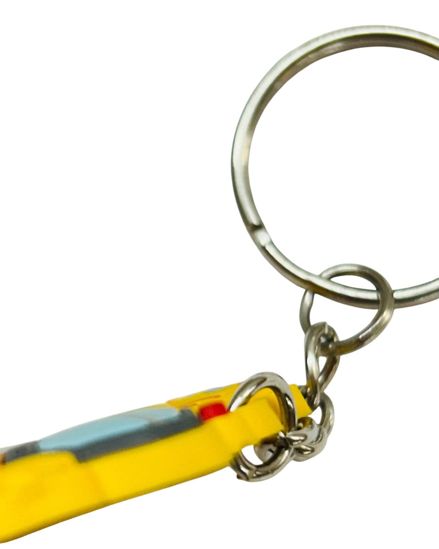 Backhoe Digger PVC Keychain Keyring 3.25" Yellow