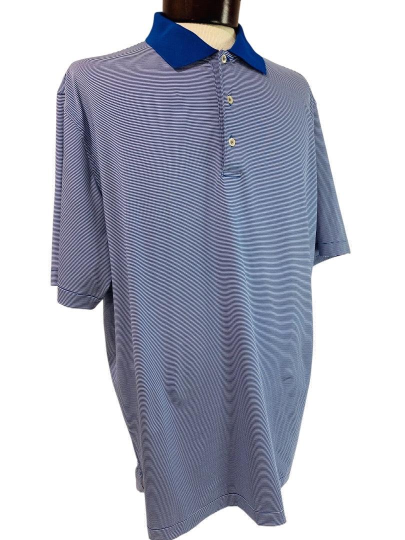 XL Peter Millar Mens Summer Comfort Blue White Stripe Golf Polo Shirt