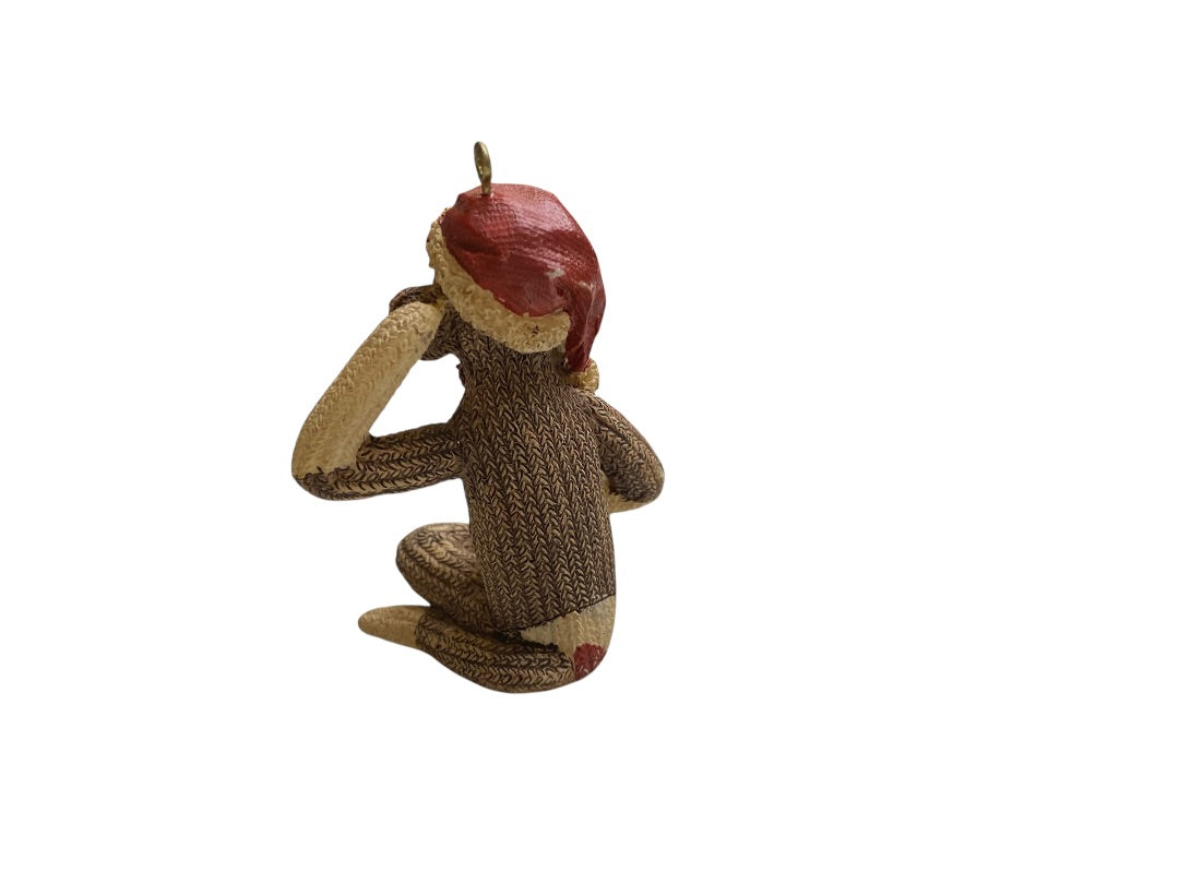 Sock Monkey Ornament 3 Inch Resin Textured Christmas Santa Hat