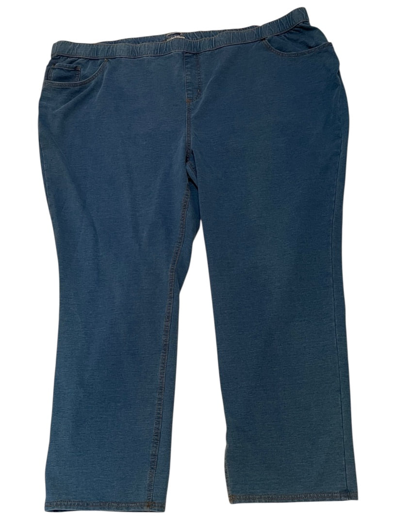 5X Catherines Pull On Elastic Waist Knit Jeans Pockets Blue New