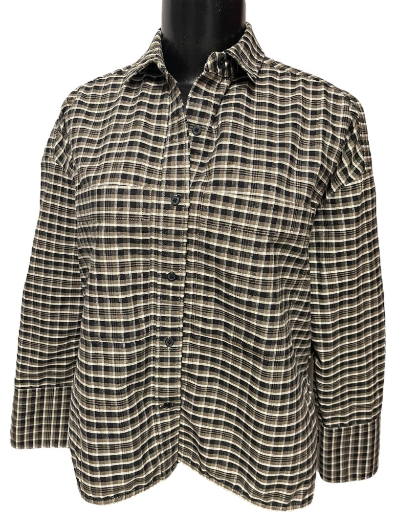 XXS Everlane Button Up Shirt Womens Oversize Collared Plaid Cotton Shirt