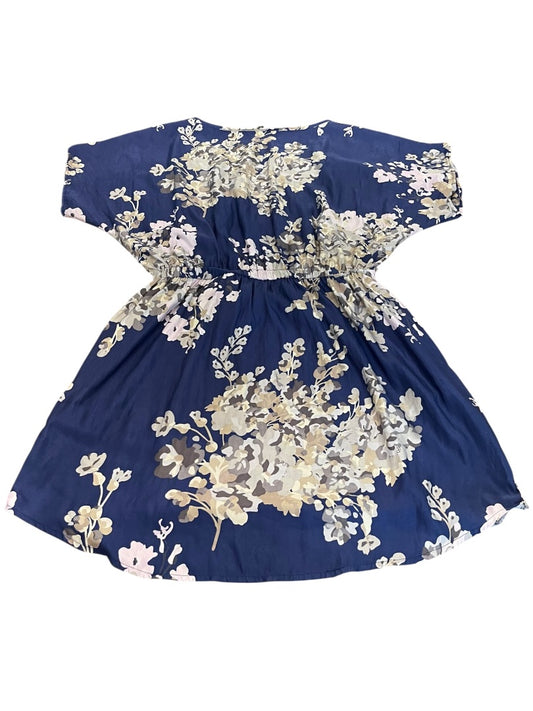 Large Express Floral Scoop Neck Elastic Waist Mini Dress Blue Pockets