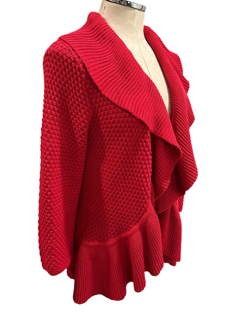 XL Ruby Rd. Womens Red Open Front Cardigan Soft Sweater