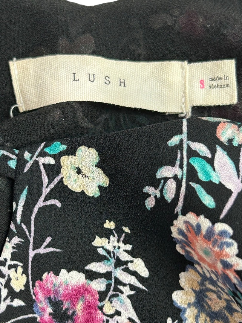Small Lush Womens Navy Blue Floral Print Sleeveless Blouse Keyhole Neckline