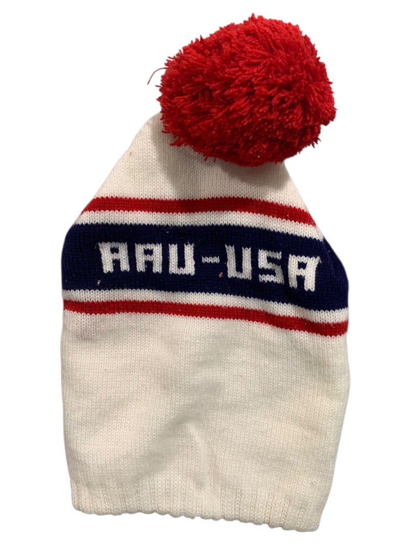 Vintage Ski Beanie Hat Pom Pom AAU-USA One Size Adult