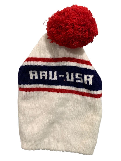 Vintage Ski Beanie Hat Pom Pom AAU-USA One Size Adult
