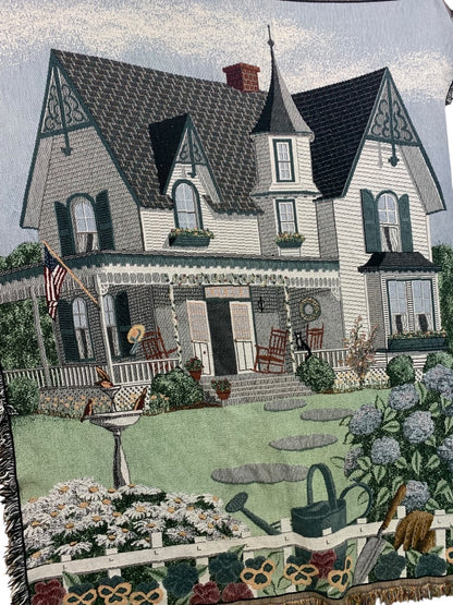 Vintage Woven Throw Blanket My Grandmothers House 67" x 54" American Cottage