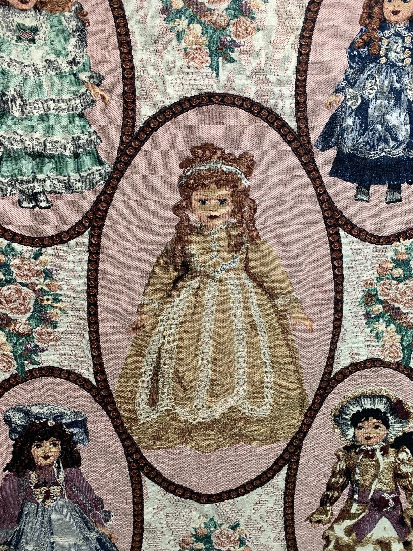 Vintage Woven Throw Blanket Collectors Dolls 68" x 50"