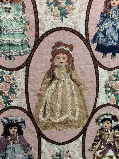 Vintage Woven Throw Blanket Collectors Dolls 68" x 50"