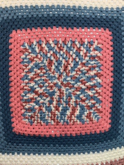 Vintage Crochet Square Blanket Afghan Throw 42" x 44" Mauve Blue