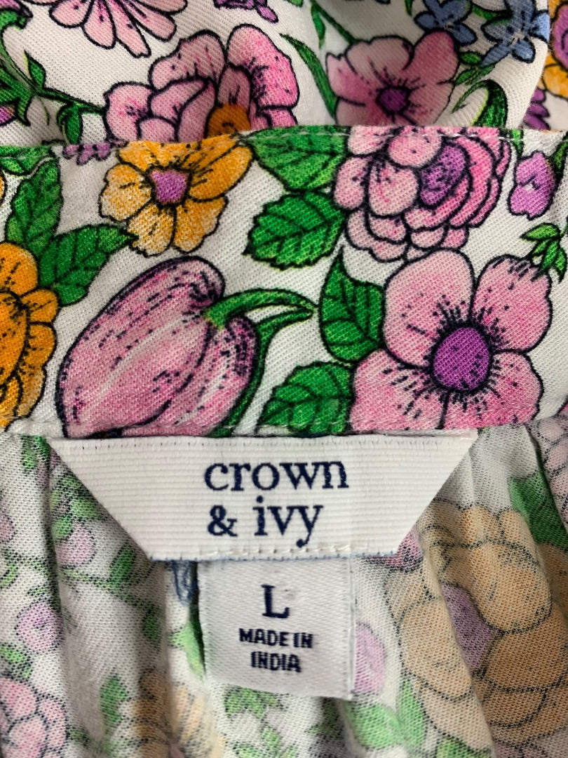 Large Crown & Ivy Long Sleeve Boho Shift Dress Floral Print Soft