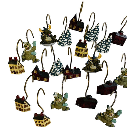 Set of 20 Holiday Winter Shower Curtain Hooks Bear Barn Tree Snow