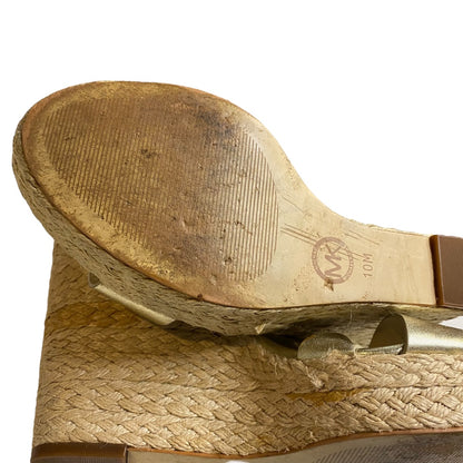 10 Michael Kors Giovanna Gold Strappy Wedge Sandals Metallic 5" Espadrilles