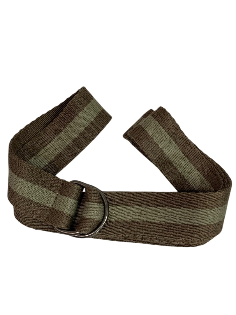 Canvas Belt Brown Striped D-Ring 1.75" Thick Adjustable to 46"