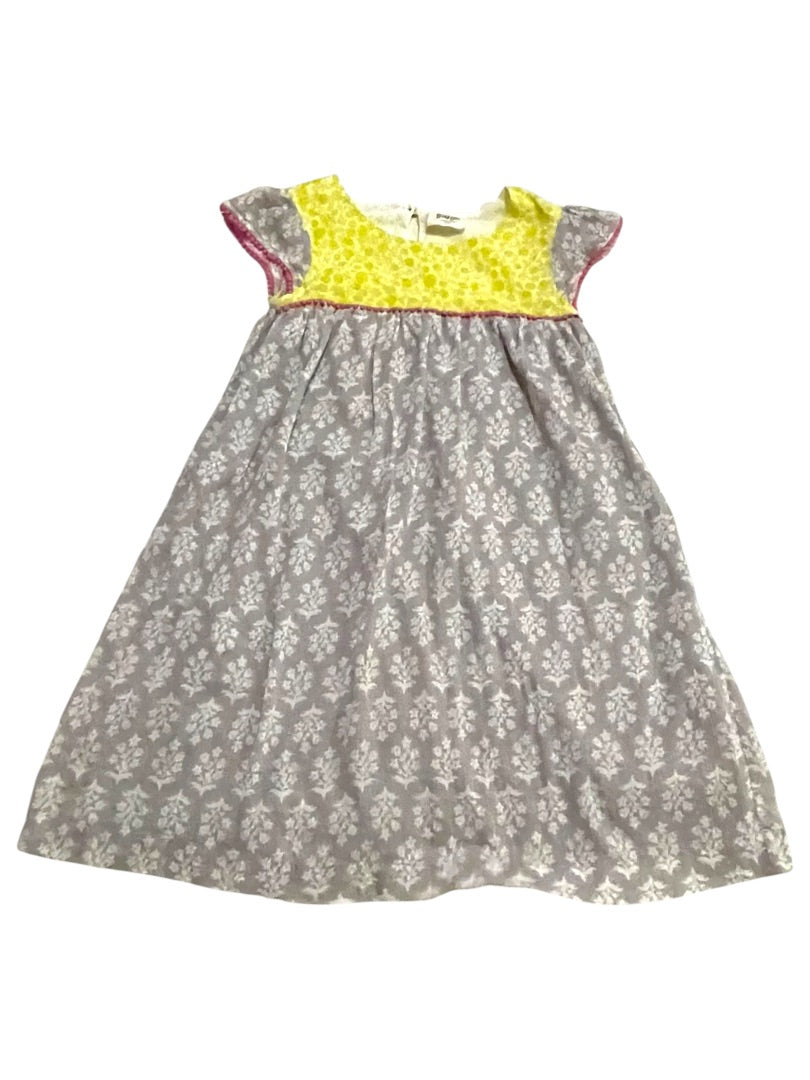 7-8 Years Mini Boden Capsleeve Girls Lined Floral Cotton Dress Gray