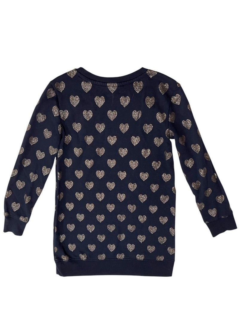 Medium (8) Gap Kids Sparkle Heart Sweatshirt Dress Navy Blue