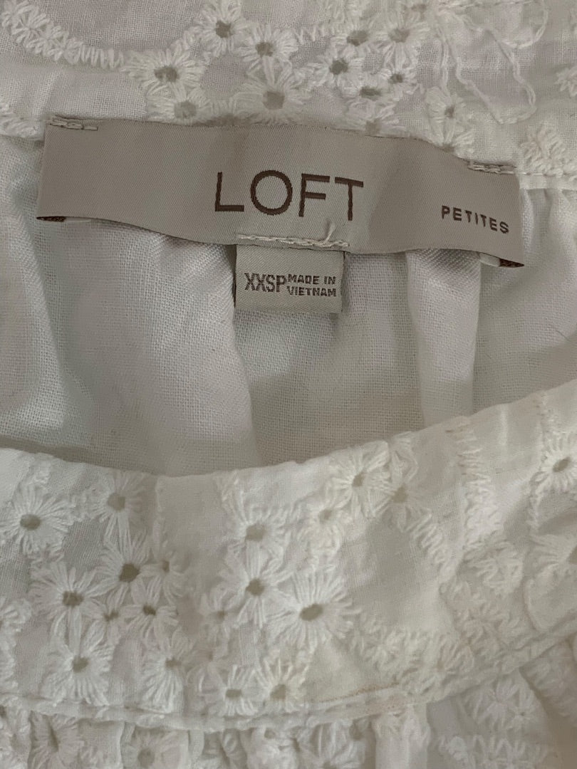 XXSP Loft Petites Womens White Eyelet Lined Pullover Blouse Square Neck