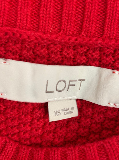 XS Loft Womens Red Sweater Pullover Textured Crew Neck
