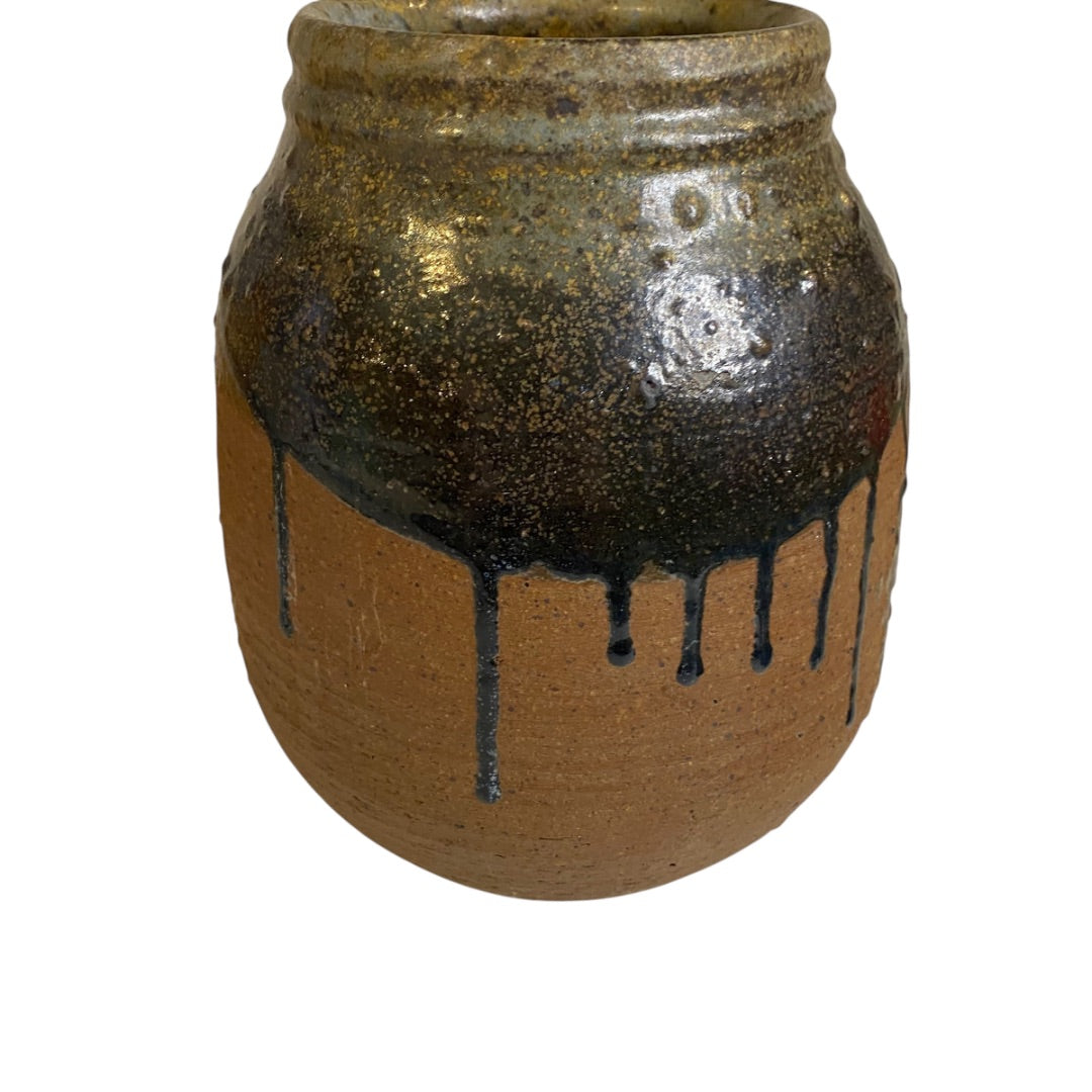 Vintage Hand Thrown Pottery Drip Glaze Vase Jar 10"h