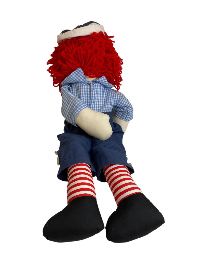 Vintage Raggedy Andy Rag Doll 25 Inch Handmade Embroidered Face