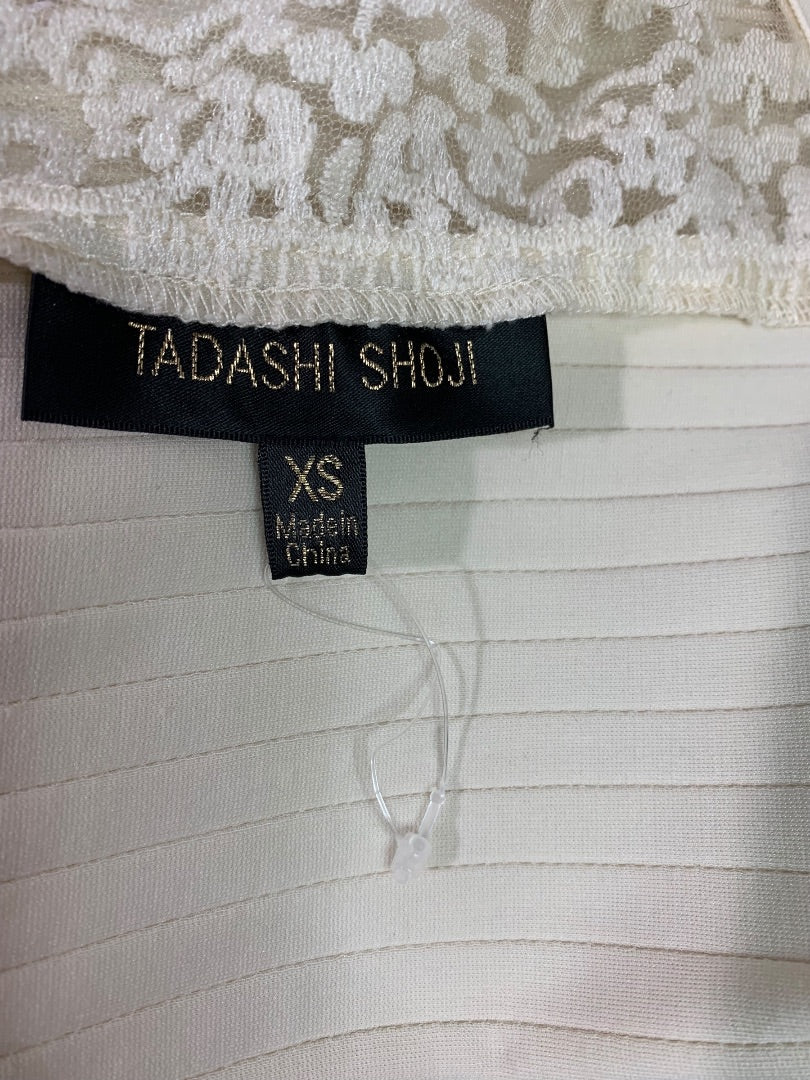 XS Tadashi Shoji Pintuck Lace Gown Ivory Boatneck Romantic