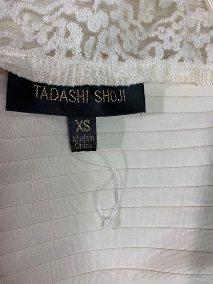 XS Tadashi Shoji Pintuck Lace Gown Ivory Boatneck Romantic