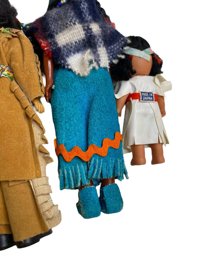 Lot of 5 Native American Vintage Dolls Sleep Wake Eyes Papoose