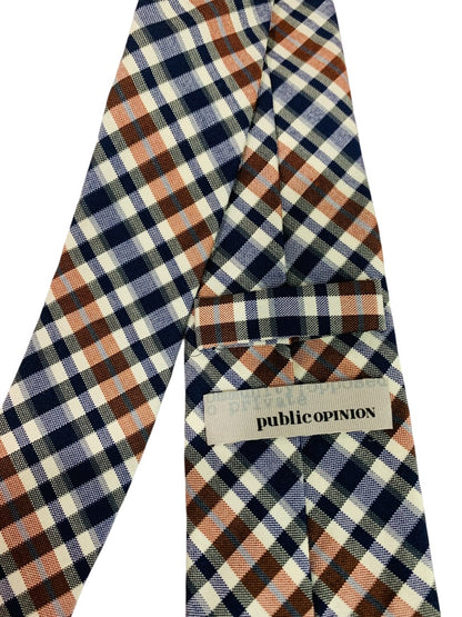 Public Opinion Mens Tie Necktie Plaid Wool Silk Blend 2.5" Width 58" Length