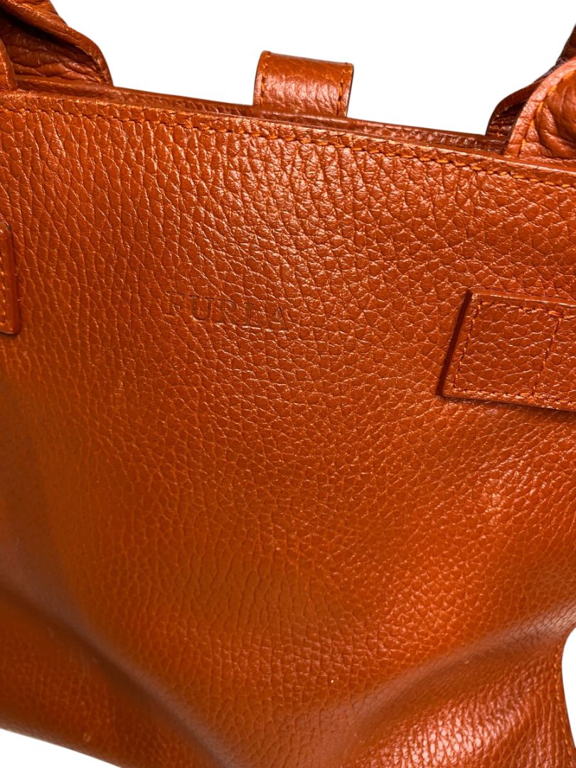 Furla Rust Pebbled Leather Handbag Satchel Shoulder Strap Italy