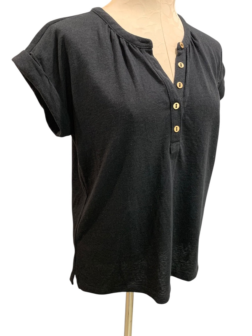 XS Loft Womens Black Henley Style Black Short Sleeve Tshirt