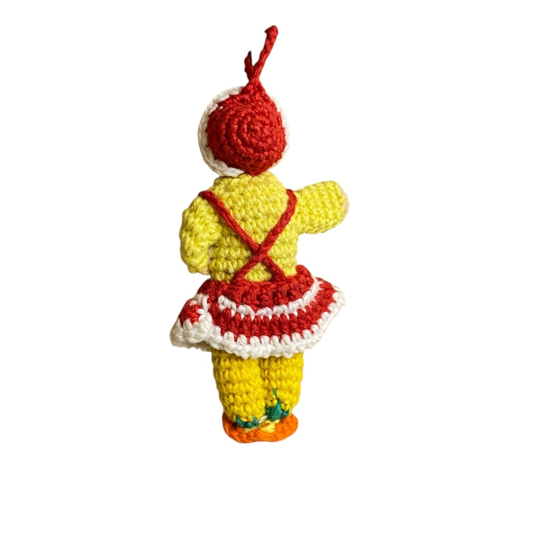 Vintage Amigurumi Japanese Crochet Doll 3" Silk Face Yellow