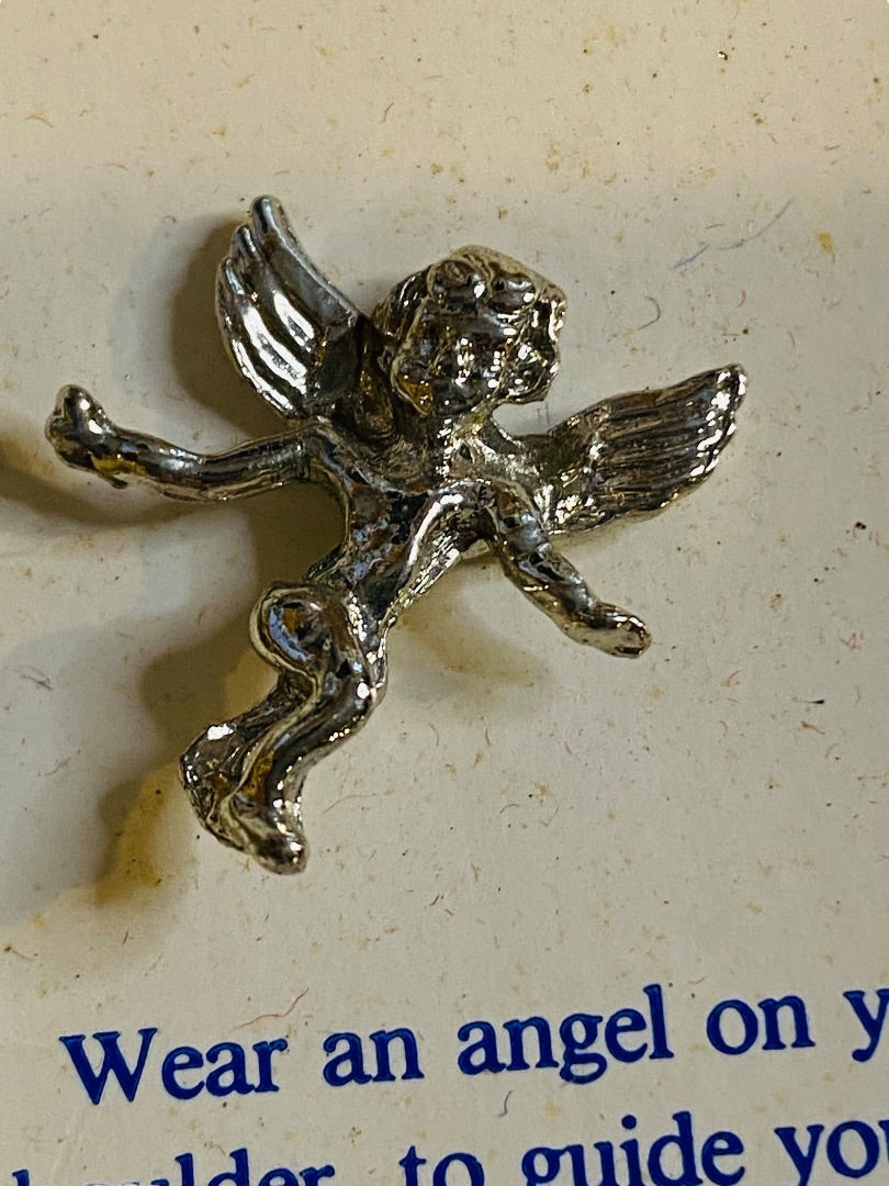 Set of 2 Vintage Guardian Angel Shoulder Pins Goldtone Silvertone on Cards
