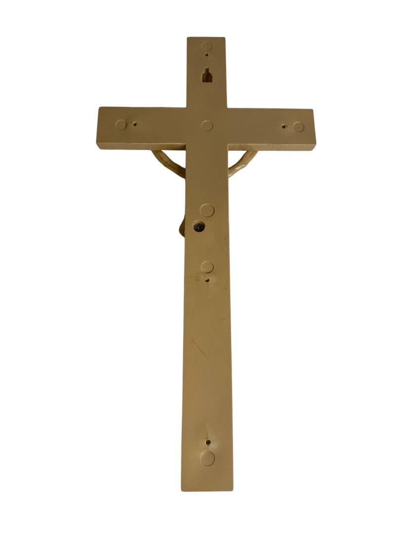 Vintage Plastic Cross Jesus INRI 12" Wall Hanging Wood Look