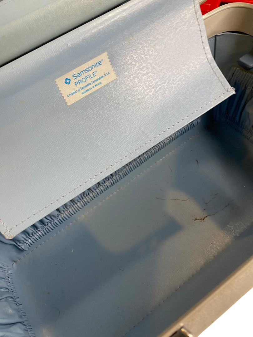 Vintage Samsonite Sky Blue Train Travel Case Mirror Travel Organizer