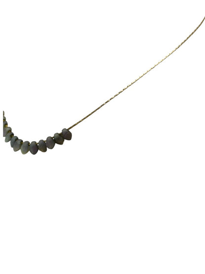 Goldtone and Gray Green Stone Delicate 15" Necklace Spring Clasp