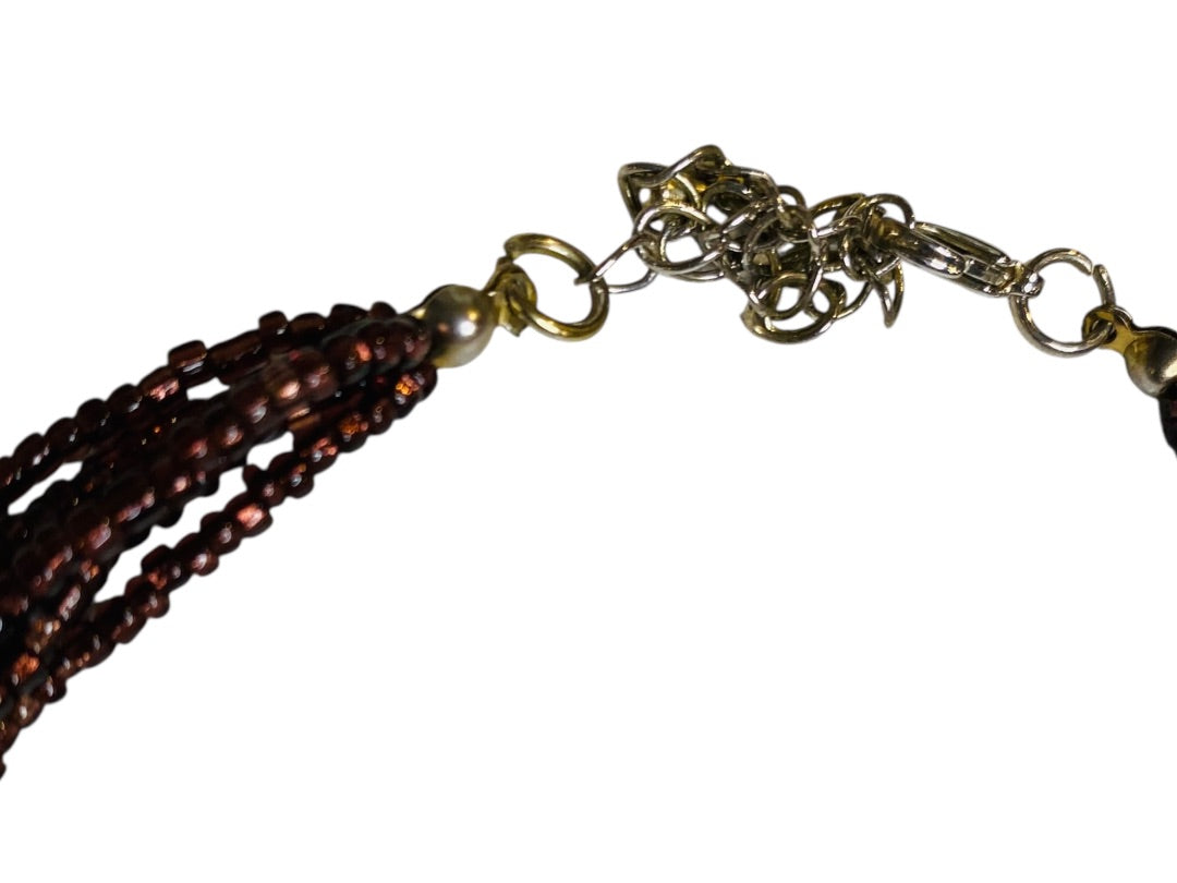 Chunky Glass Pendant and Seed Bead Multistrand Necklace 20-23"