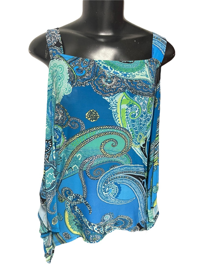 Medium Ariella Floral Cold Shoulder Womens Top Blue Green