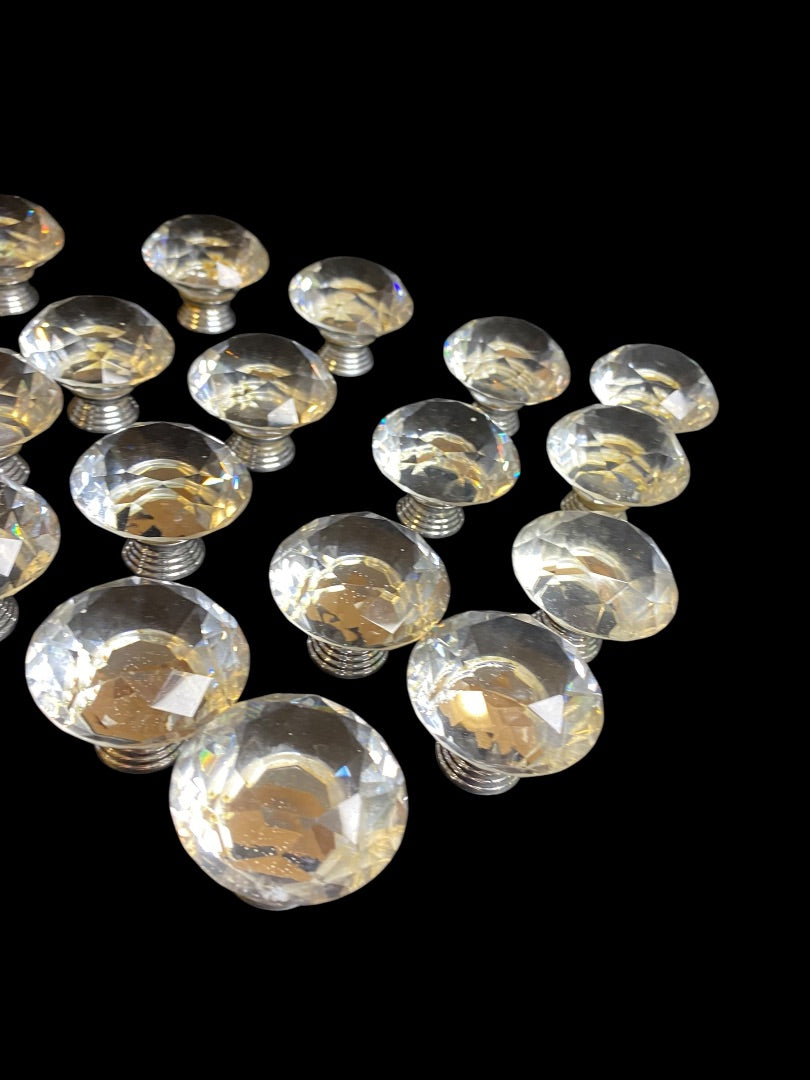 Set of 18 Clear Crystal Silvertone Drawer Knob Pulls Floral 40mm 1.6"