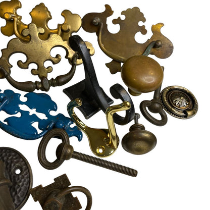 Lot of 21 Salvage Hardware Pieces Vintage Drawer Pulls Hook