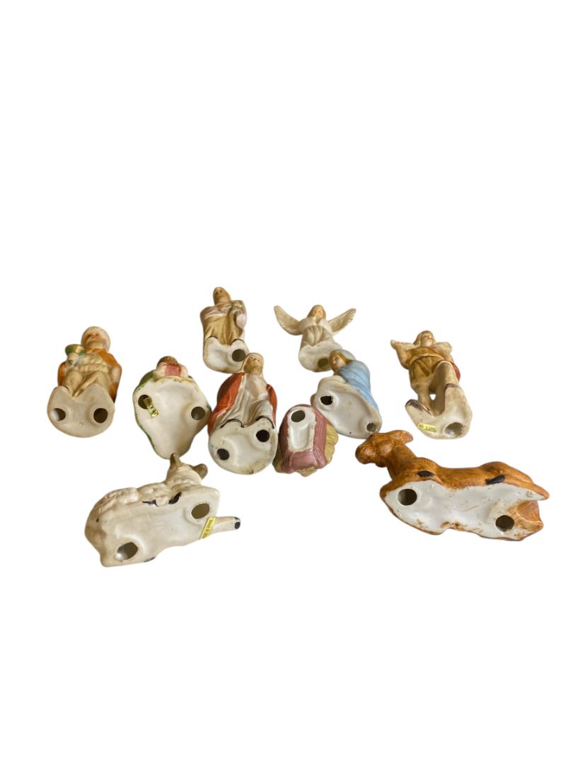Vintage 10 Piece Ceramic Nativity Set Wise Men Sheep Jesus